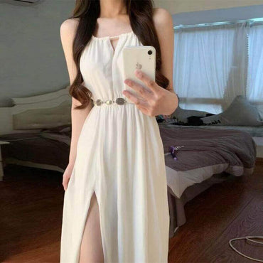 Halter Sleeveless Seaside Vacation Dress | High-Tension Waist-Tight Maxi Skirt