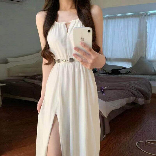 Halter Sleeveless Seaside Vacation Dress | High-Tension Waist-Tight Maxi Skirt