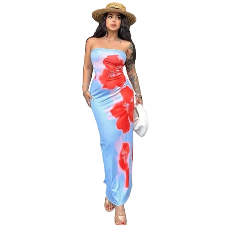 Slim Slit Tube Maxi Dress | High-Saturation Print Party & Beach Dress