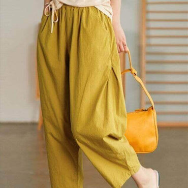 Solid Cotton High-Waist Wide-Leg Pants | All-Matching Structured Daily Trousers
