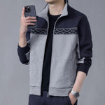 Men's gray and black sports jacket, stylish casual suit for spring and autumn, featuring long sleeves and modern design.