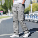 Men's light gray cotton sports overalls with straight-leg design, ideal for spring and autumn wear.