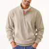 Men's pullover sweatshirt with stand collar, long sleeves, and pocket in light gray color.