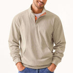 Men's pullover sweatshirt with stand collar, long sleeves, and pocket in light gray color.