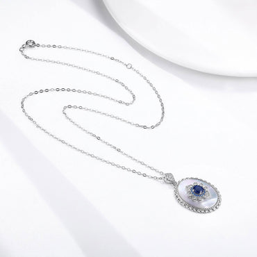 Sterling Silver Inlaid Light Luxury Natural Sapphire Pendant Necklace
