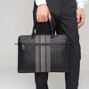 Business casual briefcase in black, featuring woven texture and gray stripes, perfect for daily use.