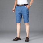 Men's light blue denim shorts, casual style, low waist, suitable for summer leisure wear.