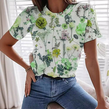 Graphic Print Round-Neck Tee | Soft Cotton Short-Sleeve Summer T-Shirt