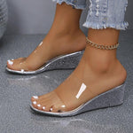 Summer transparent wedge sandals with thick bottom and fish mouth design, perfect for outdoor fashion.