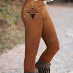 Bronze Try That In A Small Town printed leggings with animal pattern, designed for casual wear, featuring medium elasticity.