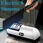 Electric knife sharpener in use, featuring a sleek design for efficient and quick sharpening of kitchen knives.