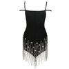 Back view of Diamond Chain Bandage Dress with jewelry chain details, black color, backless design, available in sizes S to M.