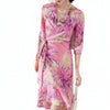 Woman wearing Bohemian Floral V-Neck A-Line Midi Dress in pink and purple with high-waist and vibrant floral print.