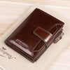 Vintage brown men's wallet made of genuine leather, featuring anti-theft card swiping and a zipper pocket.