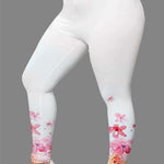 Women's 3D digital printing leggings in white with pink floral design, perfect for breathable comfort and stylish fit.