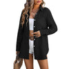 Women's black champray beach cover-up casual shirt, long sleeve, loose style, perfect for summer outings.