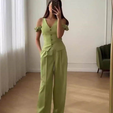 High Waist Commuter Suit | Solid Tone Casual Two-Piece