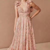 Floral Cut-Out Ruffle Maxi Dress in Pink Floral with ruffle hem and sleeveless design, perfect for casual and holiday dressing.