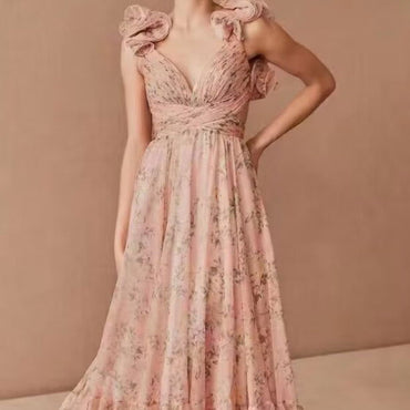 Cut-out Ruffled Sleeveless Dress | Flowing Large Hem Waist-Fit Style