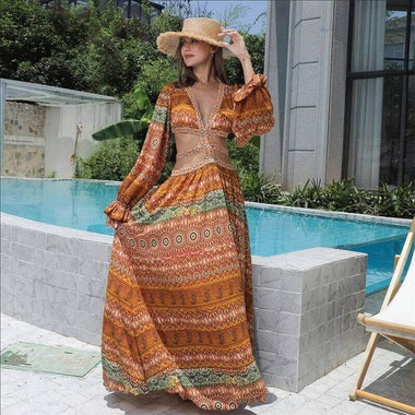 High-Volume Floral Large Hem Dress | Structured Botanical A-Line Swing Dress