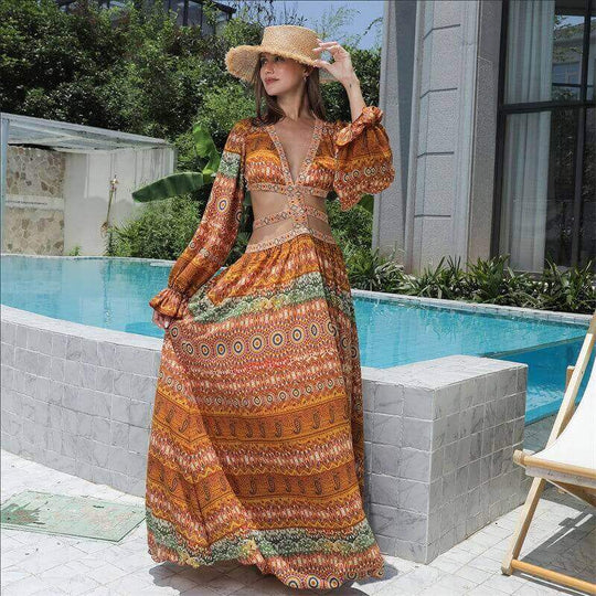 High-Volume Floral Large Hem Dress | Structured Botanical A-Line Swing Dress