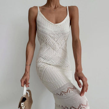 Knitted Long Body-Hugging Dress | Sleek Ribbed-Texture Full-Length Frame