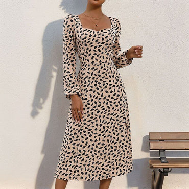 Long-Sleeve Leopard Print Maxi Dress | Structured High-Saturation Animal Print Dress
