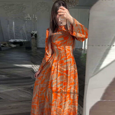 Minimalist Long-Sleeve Slim-Fit Dress | High-Waist Large Swing A-Line Dress