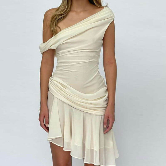 Pleated Irregular Mini Skirt Dress | High-Motion Asymmetric Short Dress