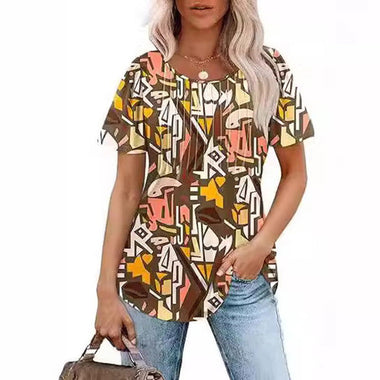 Pleated Scoop Neck Short Sleeve Top | Textured Relaxed-Fit Blouse