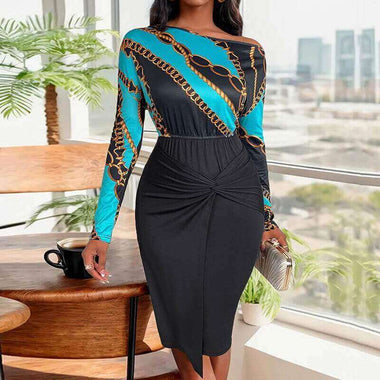 Slim-Fit Front-Twist Stitching Dress | Structured Body-Contour Midi Dress