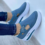Women’s breathable casual sneakers, low wedge design, slip-resistant, featuring soft mesh material and stylish look.