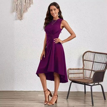 Crumpled-Texture A-Line Dress | Kinetic-Fit Sleeveless Mid-Length Frame