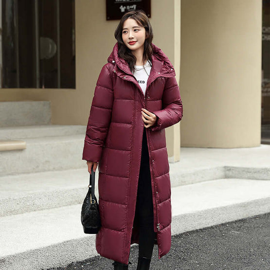 Super-Long Hooded Down Jacket | Full-Length Thick Puffer Wind-Barrier Coat