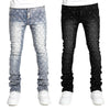 Fashion Personality Straight Men's Jeans in blue and black, featuring a medium elastic fit and trendy Korean style.