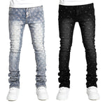 Fashion Personality Straight Men's Jeans in blue and black, featuring a medium elastic fit and trendy Korean style.