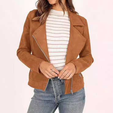 Brushed Composite Short Jacket | Diagonal Zipper Pocket Outerwear