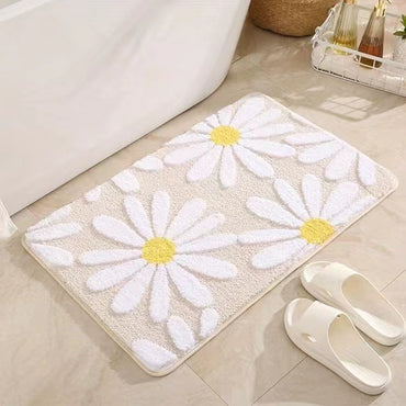 Ultra-Soft Floral Plush Bathroom Mat | High-Absorbency Non-Slip Floor Rug