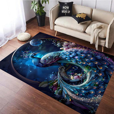Peacock Mosaic Floorscape | Non-Slip Absorbent Polyester Living Room Rug