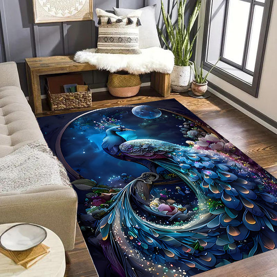 Peacock Living Room Mat | High-Stability Non-Slip Absorbent Carpet