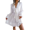 Women's Chiffon Lace-Up A-Line Maxi Dress with long sleeves and flowing silhouette for a relaxed and elegant look
