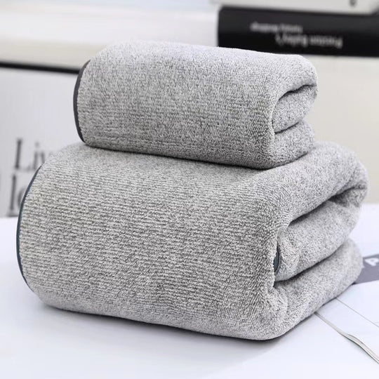 Bamboo Charcoal Towel Set | High-Absorbency Fiber & Coral Fleece Duo