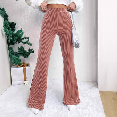 Fine-Rib Corduroy Flare Pants | High-Waist Bell-Bottom Trousers