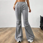 Simple casual gray pants with drawstring elastic waist, wide leg design, ideal for women's relaxed fits.