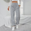 Casual gray high waist fleece-lined trousers for women, featuring micro elasticity and a straight silhouette.